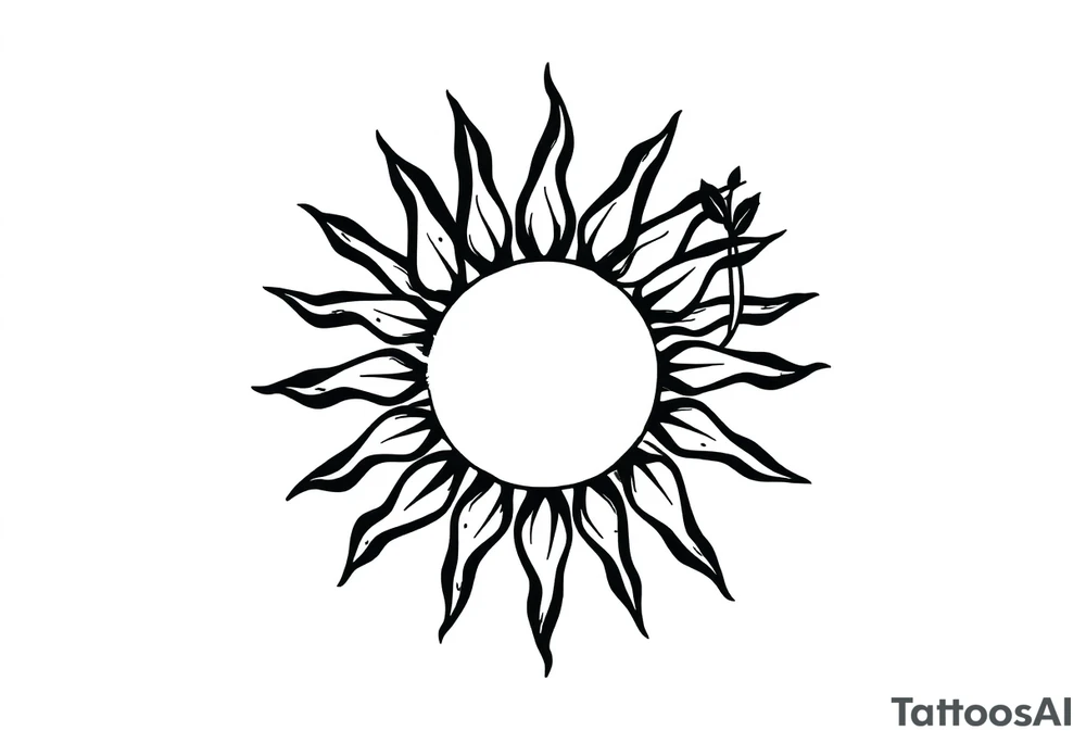 Sun with stem and leaves tattoo idea