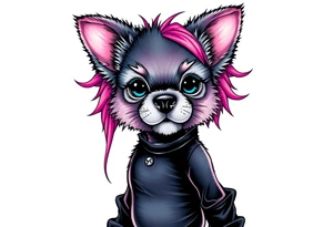 goth furry puppy girl with piercings on face and big boobs and big butt with black outfit on with pink hair tattoo idea