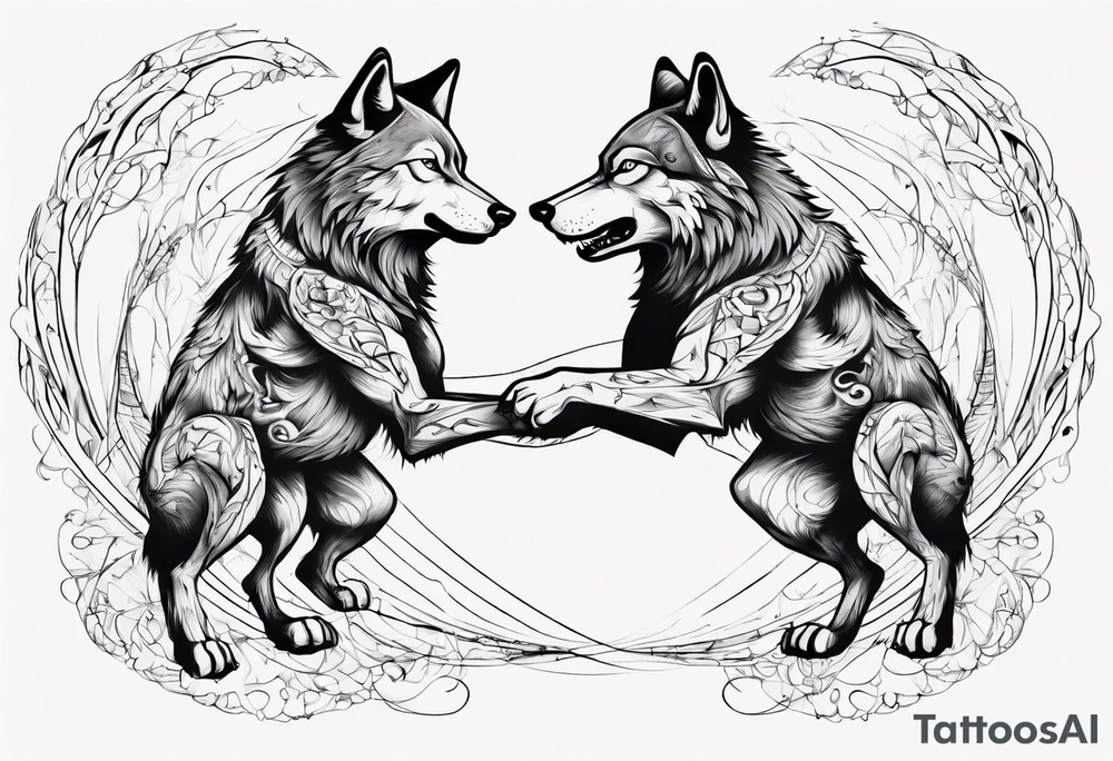 two wolves dancing on their hind legs. tattoo idea