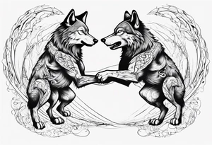 two wolves dancing on their hind legs. tattoo idea