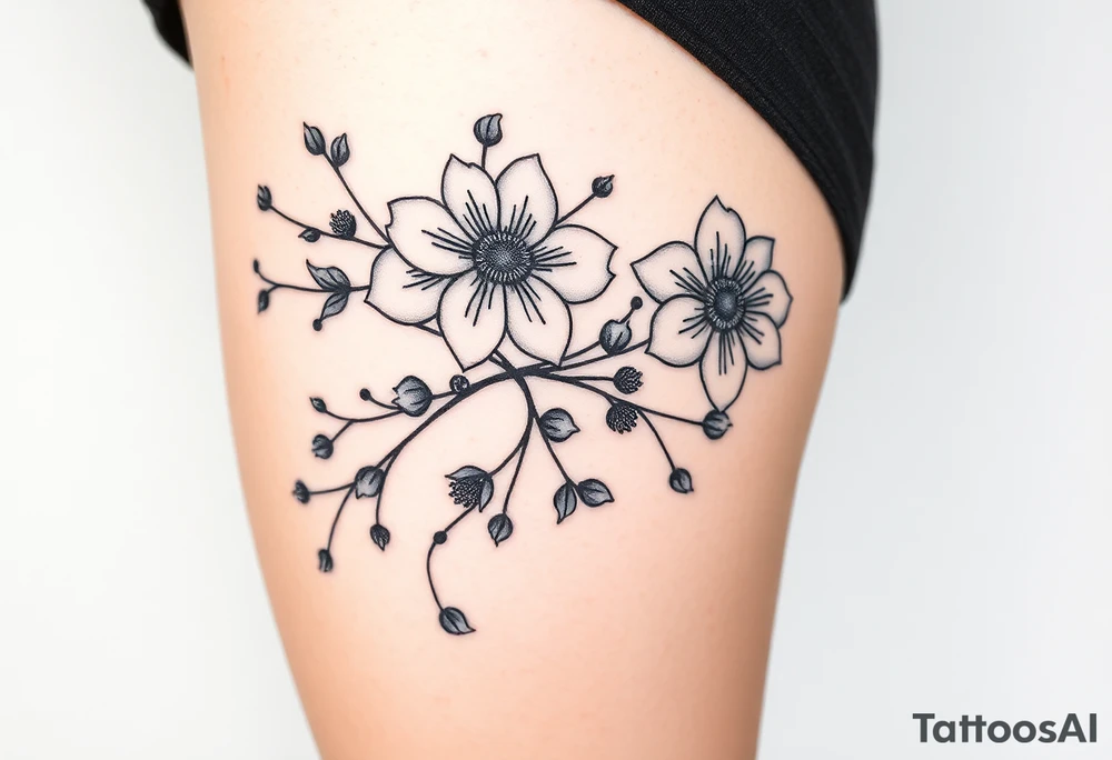 large florals with branches and berries tattoo idea