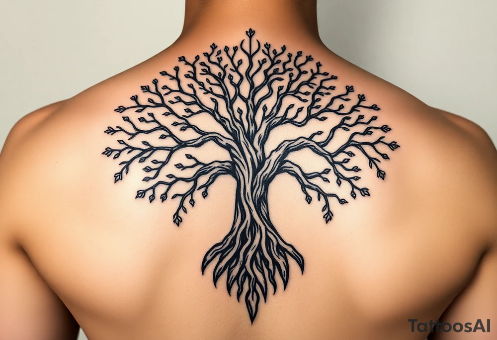 hiv positive mystical tree of life with cosmic roots and celestial branches tattoo idea
