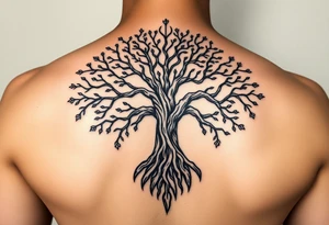 hiv positive mystical tree of life with cosmic roots and celestial branches tattoo idea