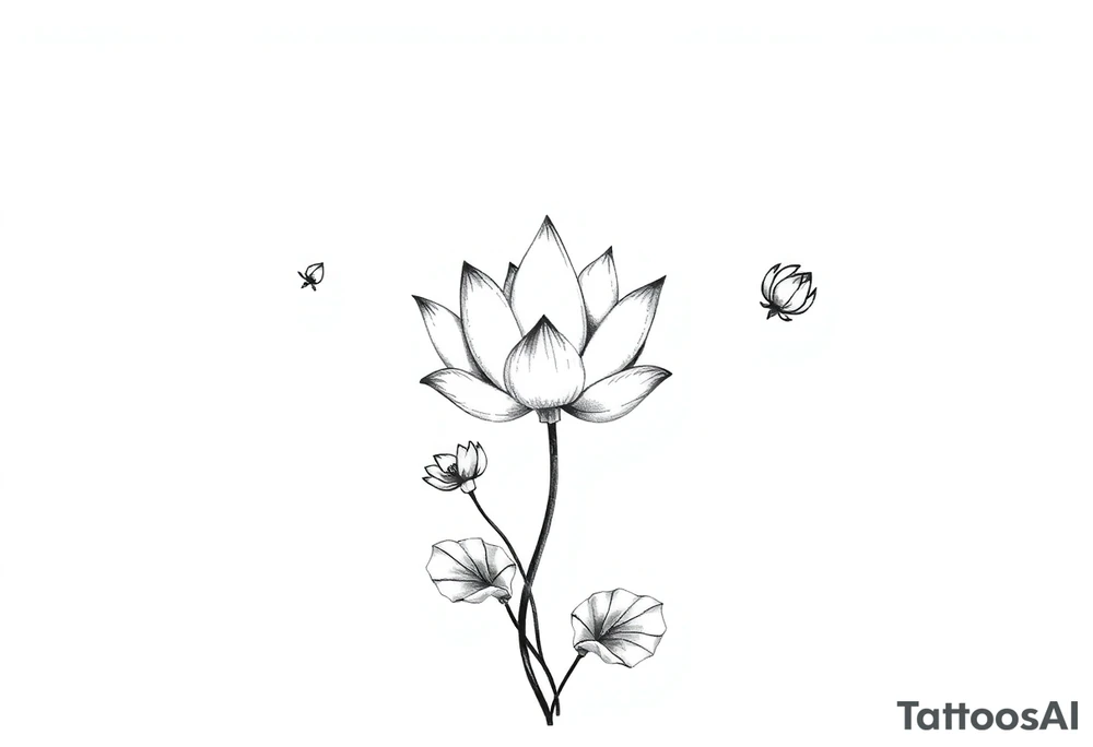 Lotus unalome with stems and leaves under bust tattoo idea