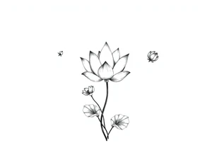Lotus unalome with stems and leaves under bust tattoo idea