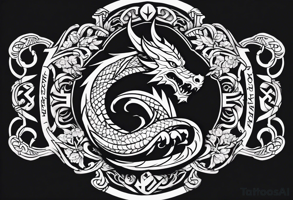 Valhalla sword shield dragon axe tattoo idea