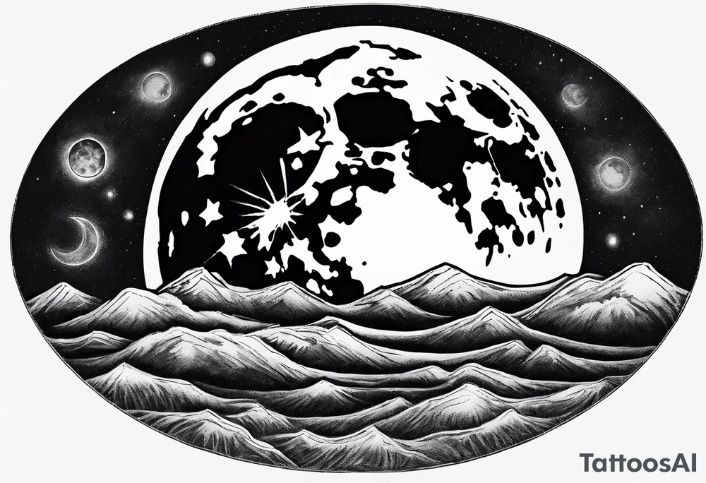 Full moon realistic, with one side rainbow edge. No adornments, the the moon tattoo idea