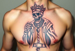 evil skeleton king in clothes having a good time getting drunk tattoo idea
