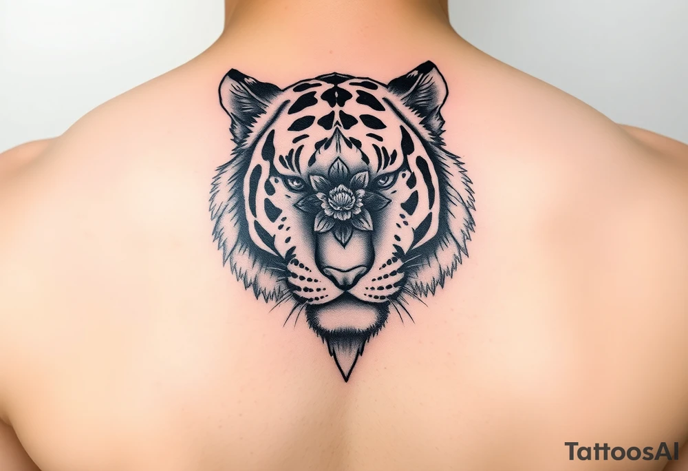 tiger with flower in the pupil of the eye. add more color tattoo idea