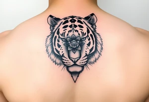 tiger with flower in the pupil of the eye. add more color tattoo idea