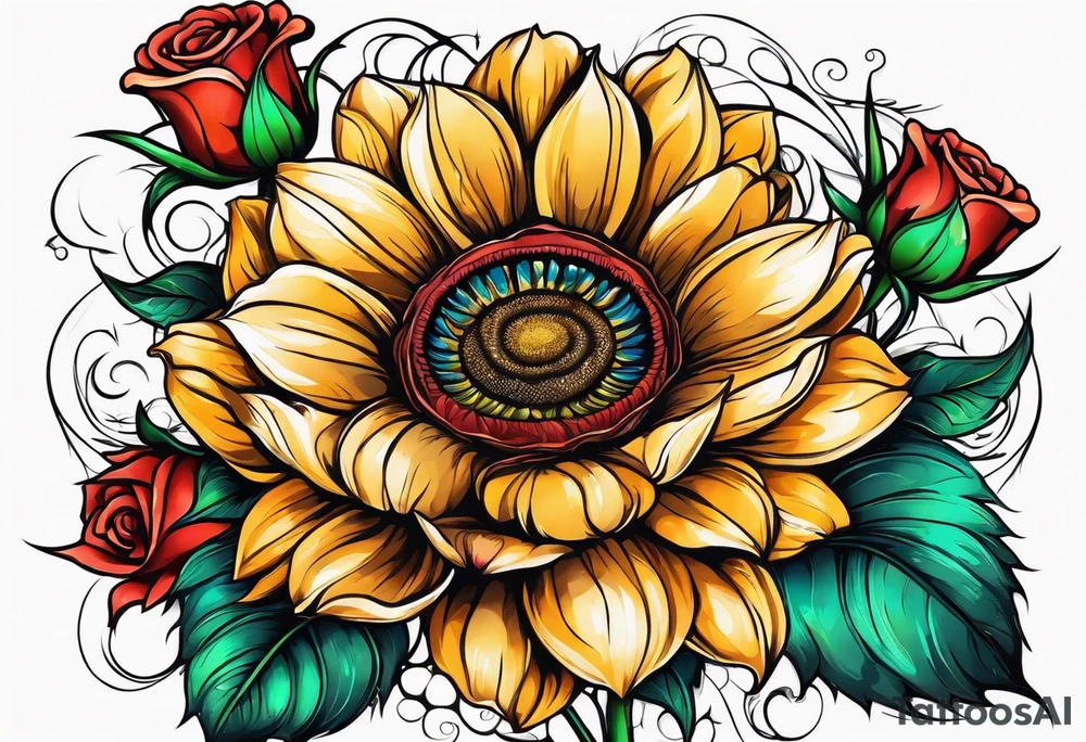 animal flower rose, sunflower, tattoo idea