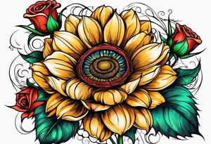 animal flower rose, sunflower, tattoo idea