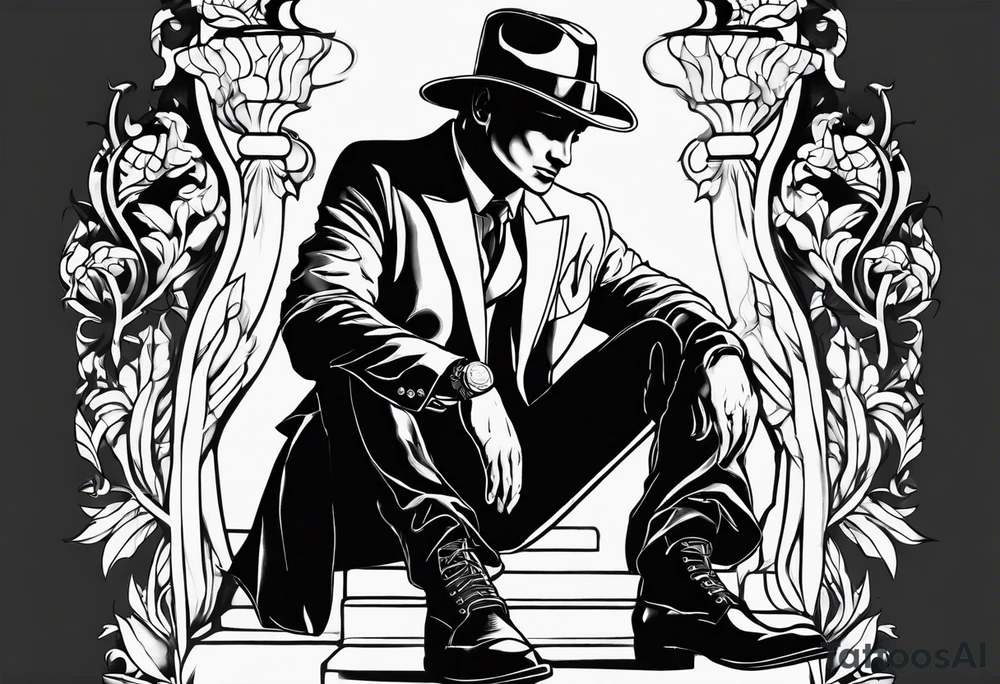 shadow man sitting tattoo idea
