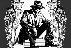 shadow man sitting tattoo idea