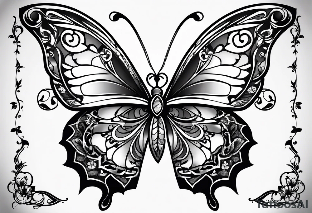 tattoo with 2 medium sized butterflies and the name keonne under it tattoo idea
