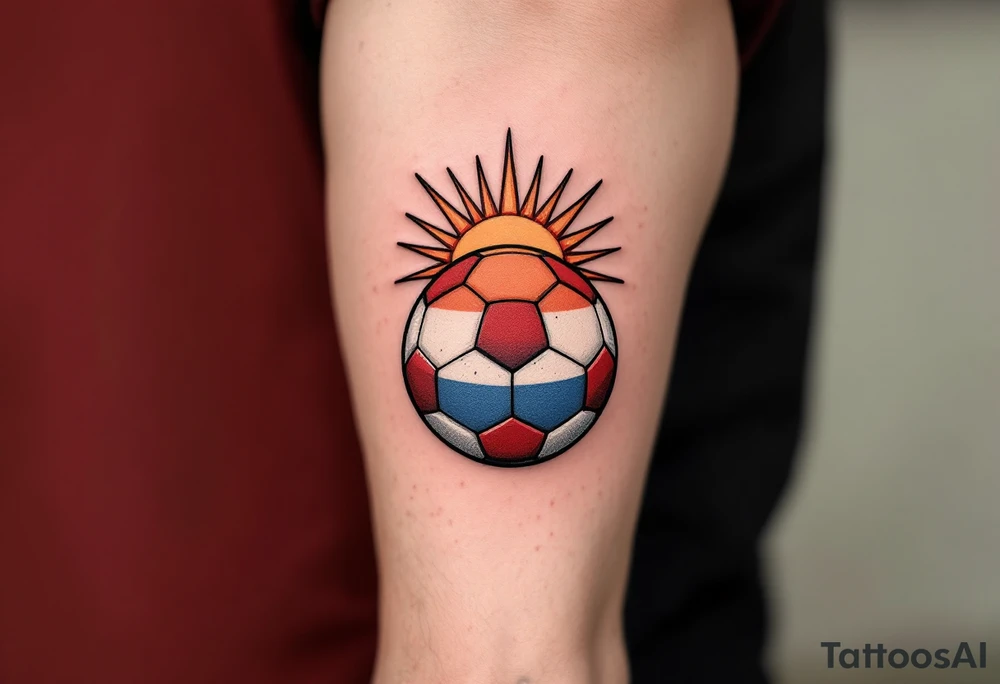 A red-and-white patterned ball with the Slavia star above it like a rising sun. tattoo idea