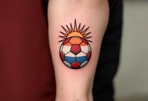 A red-and-white patterned ball with the Slavia star above it like a rising sun. tattoo idea
