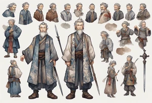 a tall, handsome middle-aged man with salt-and-pepper hair, brown skin, grey eyes wearing medieval clothing standing tattoo idea