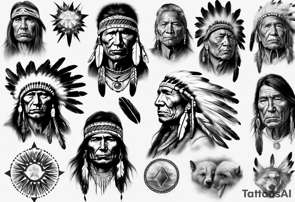 Native American face photorealism tattoo idea