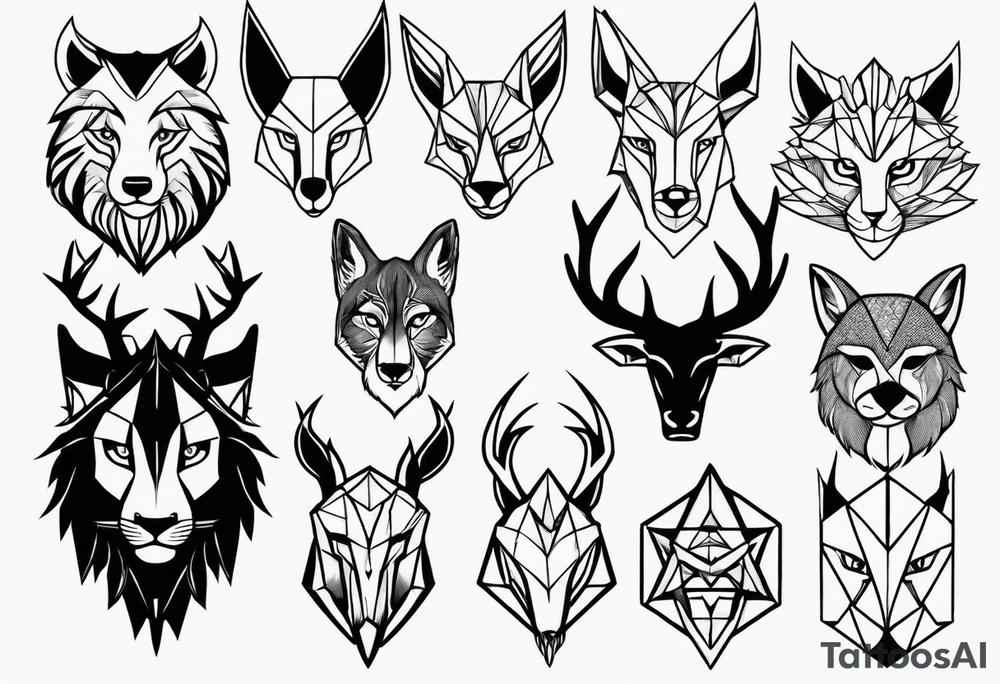 Animal face flash sheet simple line tattoo idea