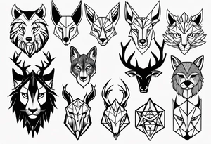 Animal face flash sheet simple line tattoo idea