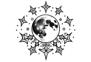 1x10^23 surrounded by cascade of stars and moon tattoo idea