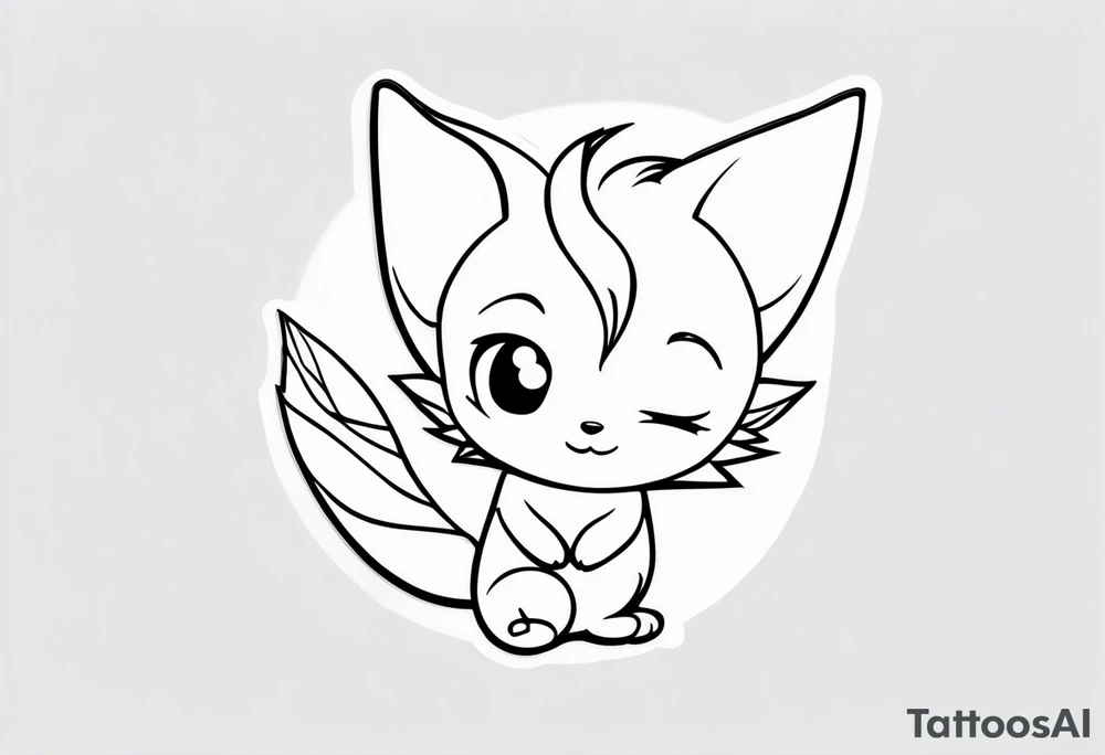 A fairy with a tail inspired by the logo of the show called Fairy Tail in a fetal position leaning in no additional ears or background tattoo idea