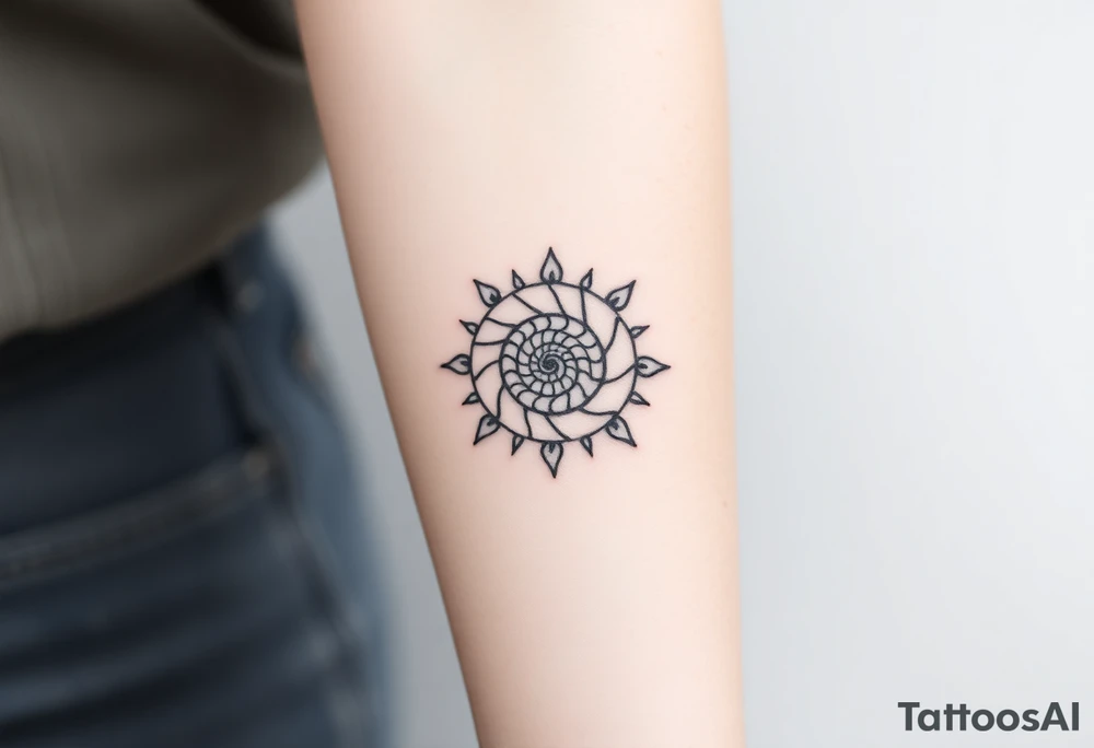 Fibonacci spiral shell sun tattoo idea