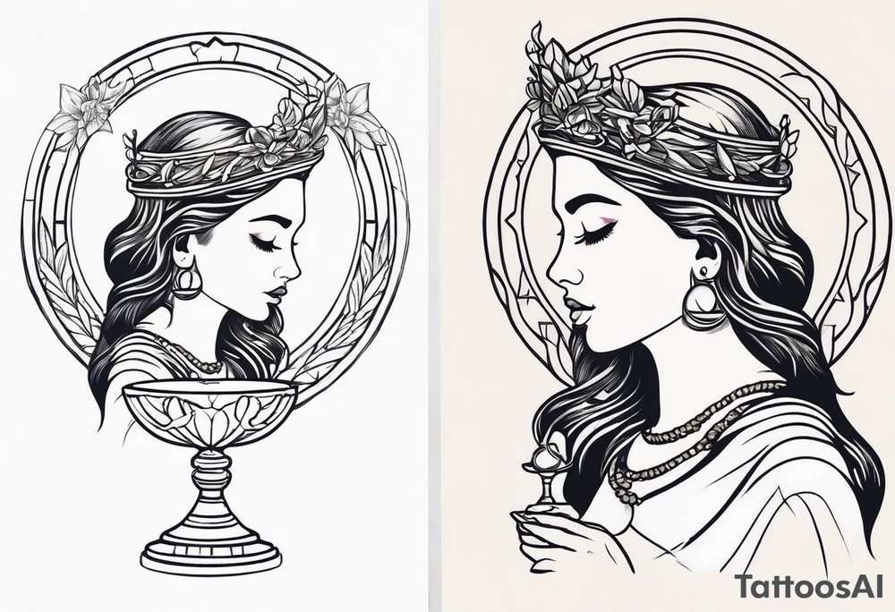 a woman with a halo holding a chalice tattoo idea