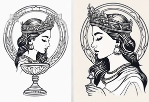 a woman with a halo holding a chalice tattoo idea