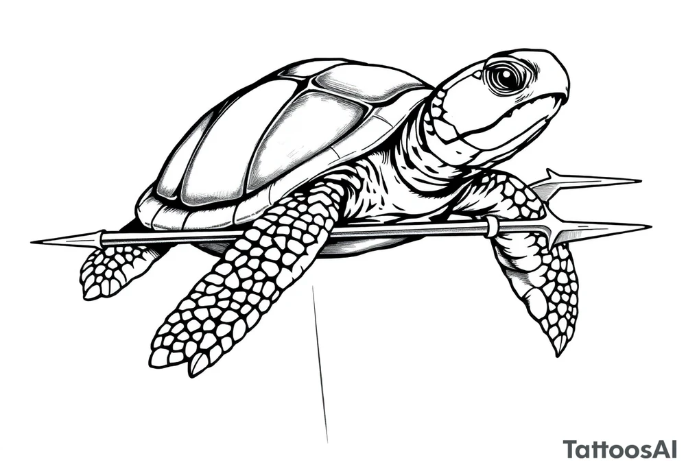 Turtle with a trident tattoo idea