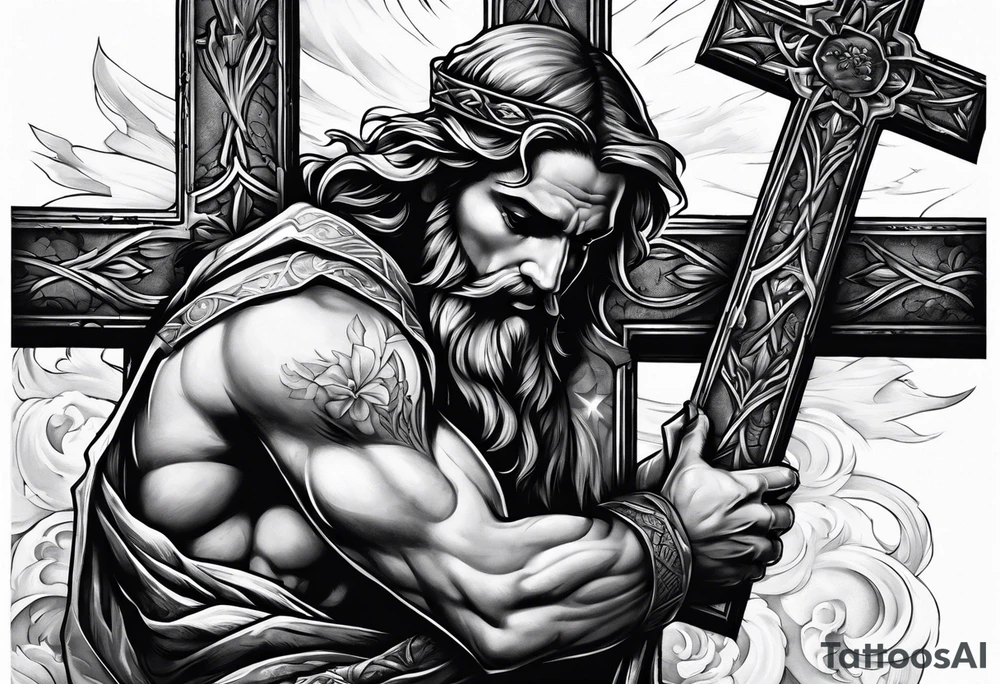 humble man carrying a cross tattoo idea