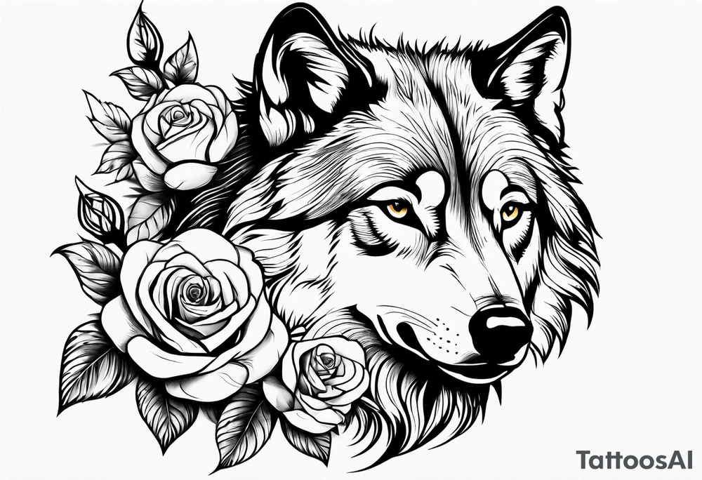wolf and roses tattoo idea