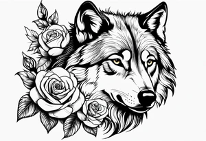 wolf and roses tattoo idea