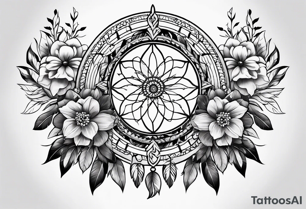 dream catcher with flowers tattoo idea
