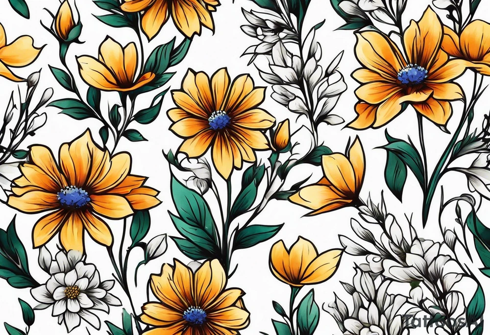 simple long stem wildflower bouquet tattoo idea