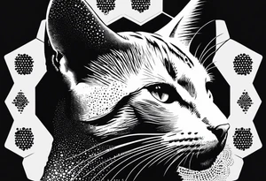 cat, abstract, geometric, lines, halftone, splatter, cat paw, hexagon, vertical tattoo idea