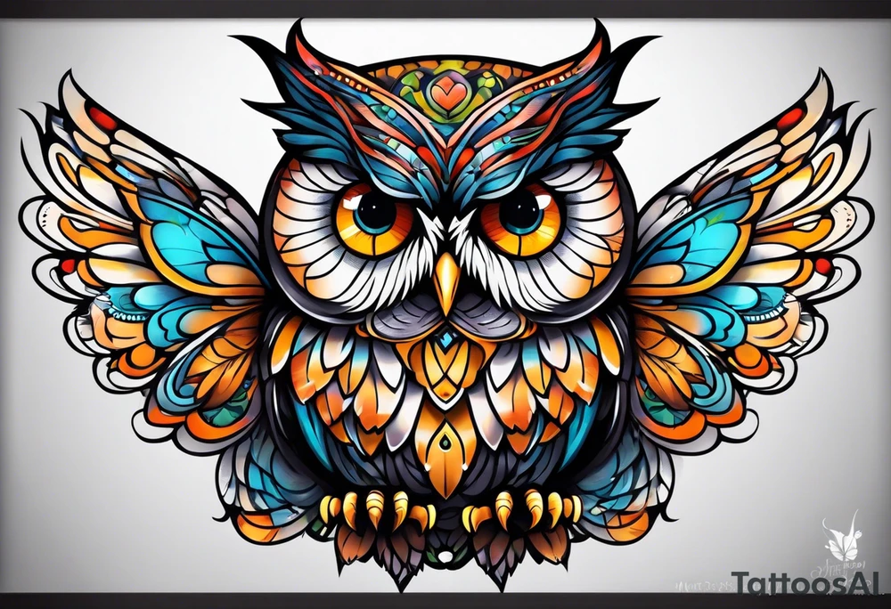 Owl with butterfly body tattoo idea