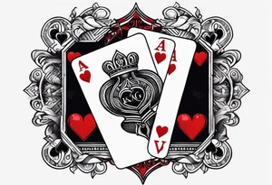 Only  Two cards, king of hearts with the K in the middle of the card and hearts in the corners and the Ace of spades behind it with the A in the corner peeking from behind the king of hearts card tattoo idea