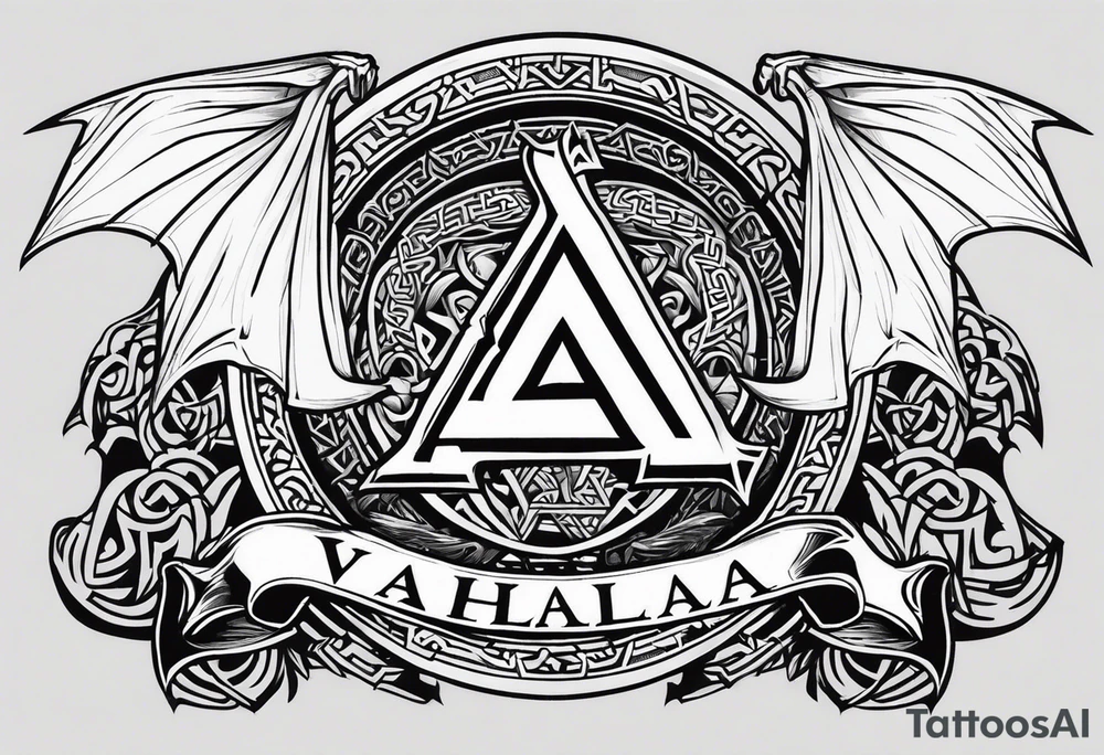 Valhalla sword shield dragon axe Valknut tattoo idea