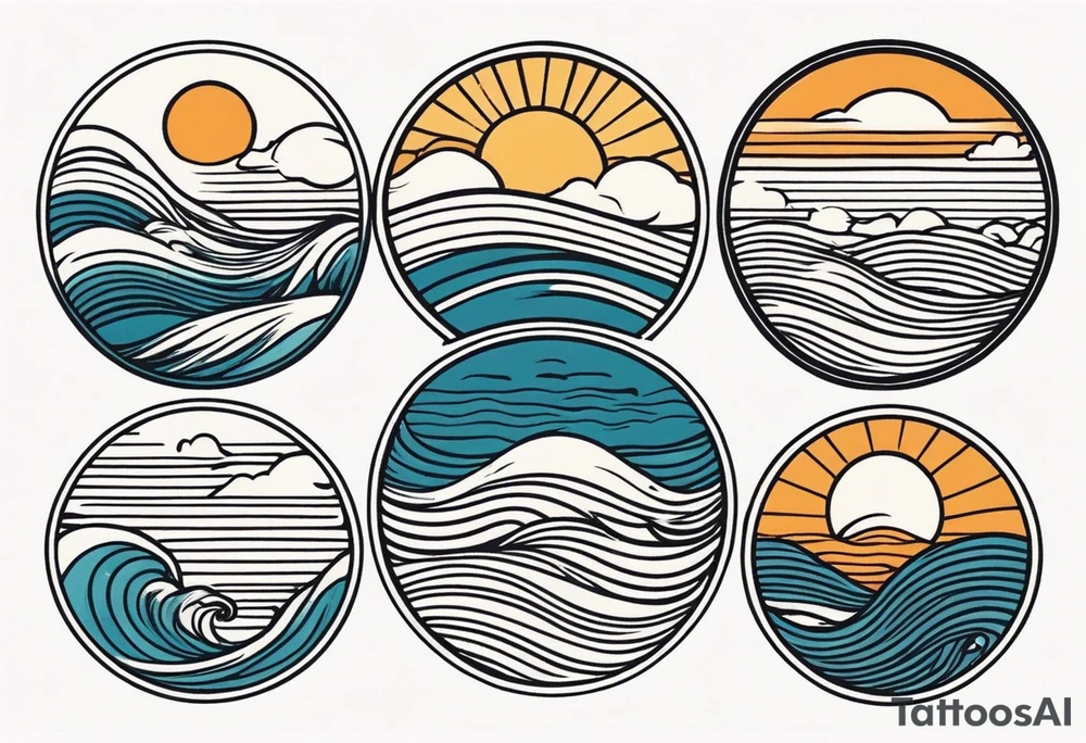 waves in ocean simple with in circle with sun
vintage design tattoo idea