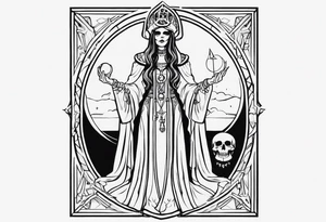 High priestess as a skeleton tarot card tattoo idea