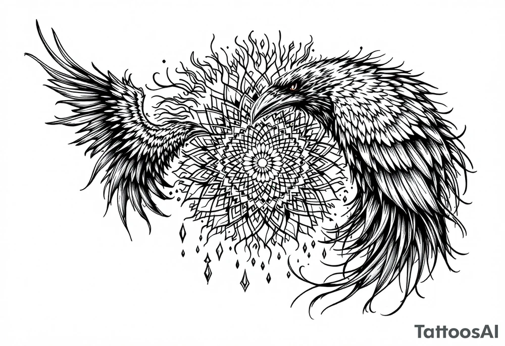 Mandala and raven combined in a ominous way tattoo idea