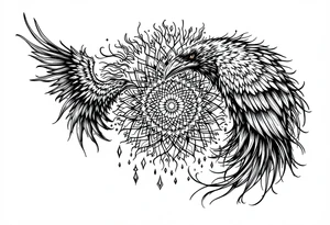 Mandala and raven combined in a ominous way tattoo idea