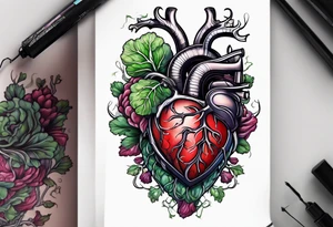 Manly Human heart intertwined with cabbage leaved tattoo idea