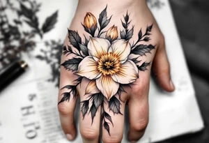 narcissus flowers and holly tattoo idea