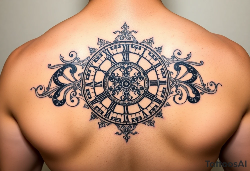 vintage roman numerals within ornate clockwork mechanism tattoo idea