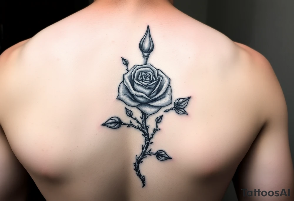 Upper arm tattoo of a rose thorn vine stabbed inside of the wrapped around forearm tattoo tattoo idea