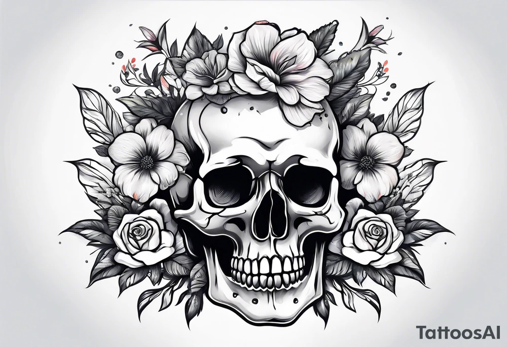 skull with flowers growing on top of its head tattoo idea