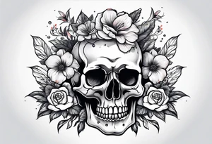 skull with flowers growing on top of its head tattoo idea